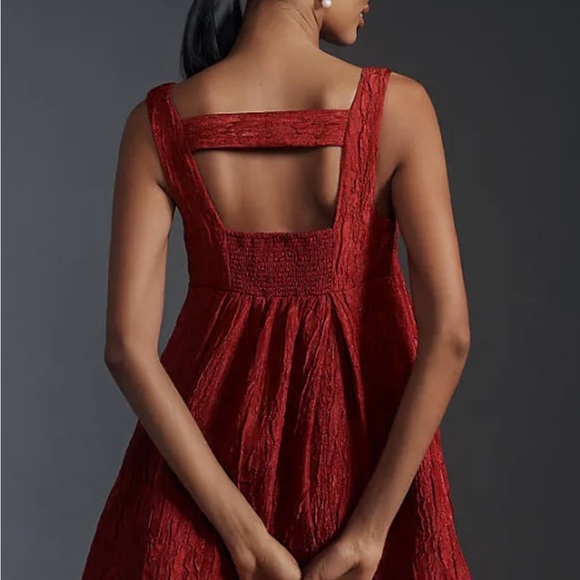 NWT Anthropology Maeve Sleeveless Square Neck Textured Babydoll Mini Dress - Picture 2 of 7